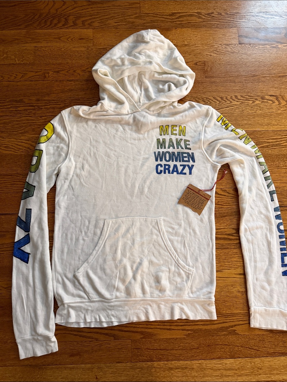 True Religion White Hoodie with Multicolor Block Text